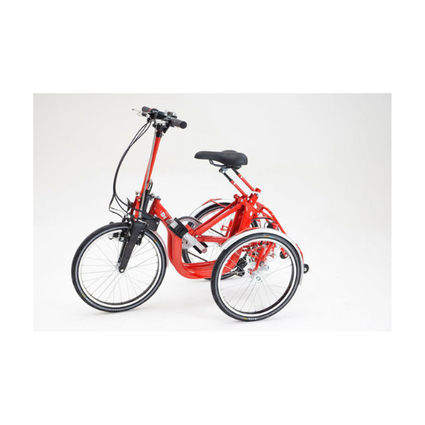 Triciclo Pieghevole Per Adulti 24 Pollici, 7 Marce, Con Cestino E Luci LED, Portata 140 Kg - Rosso